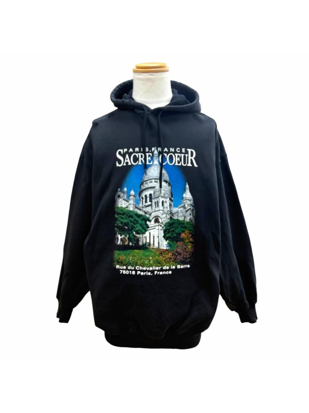 Balenciaga Sacre Coeur Cotton 100% Distressed Hooded Pullover Hoodie Black XS
